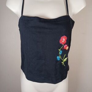Energie Vintage Y2K Halter Tube Top Embroidered‎ Floral Whimsigoth Summer Top